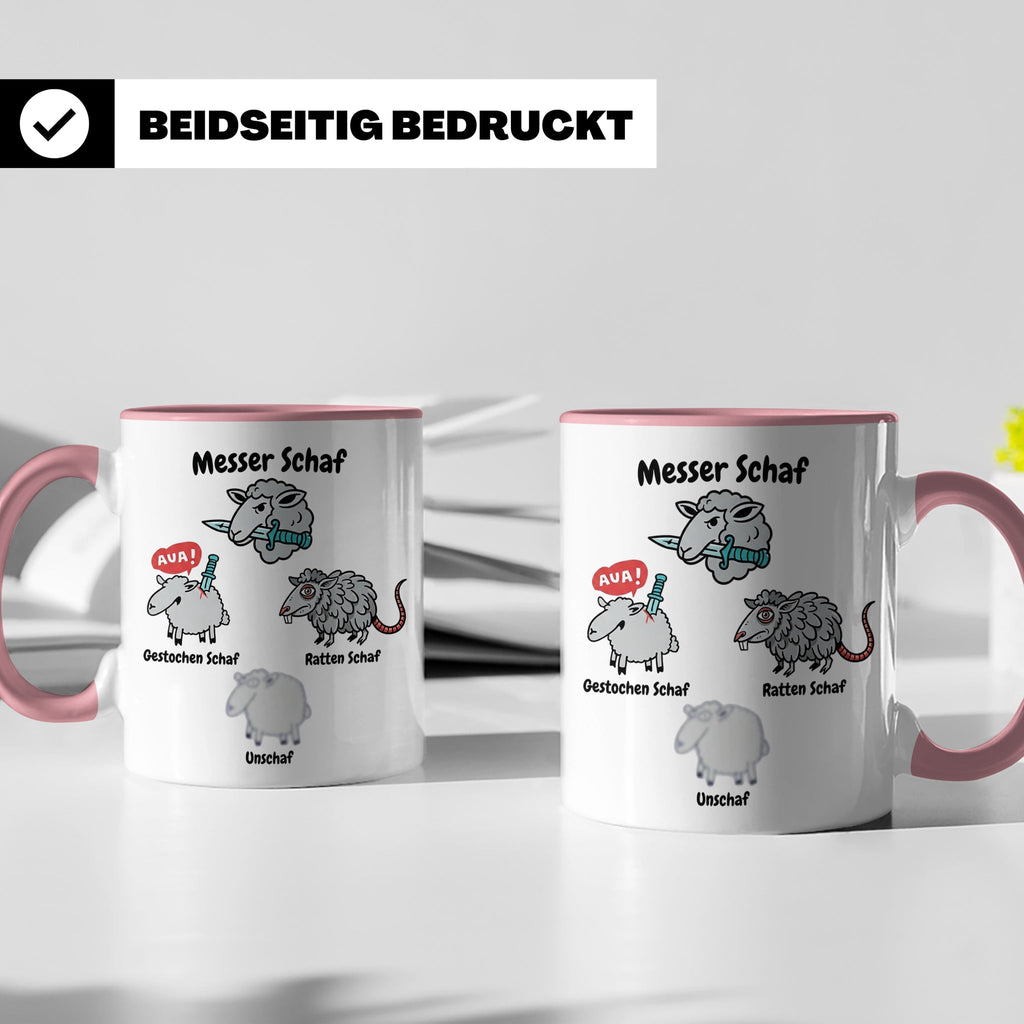 Wortspiel Tasse mit Messer Schaf, Ratten Schaf & Unscharf Mo – Rosa [farbe:rosa]
