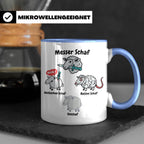 Wortspiel Tasse mit Messer Schaf, Ratten Schaf & Unscharf Mo – Blau [farbe:blau]