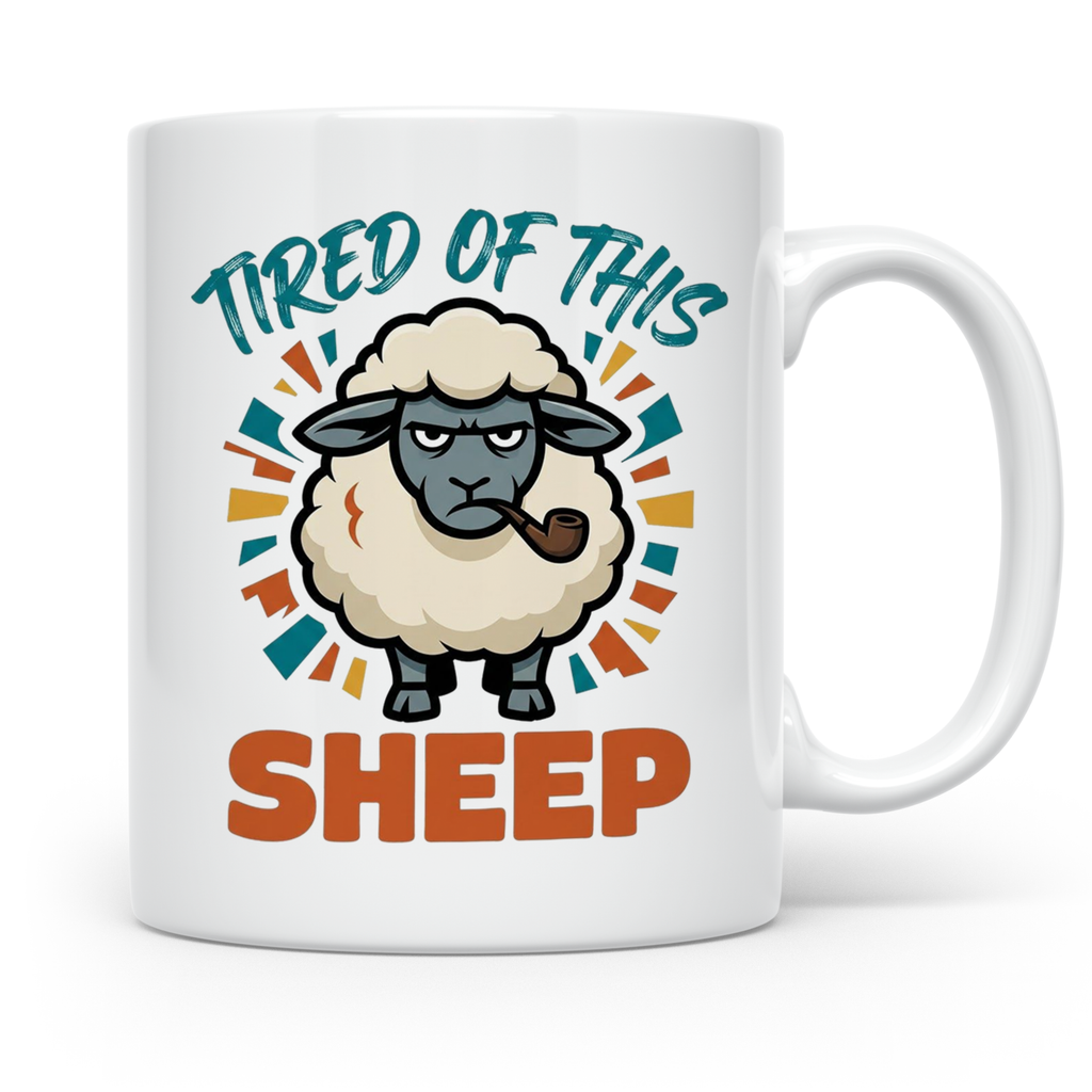 Tired of this Sheep Tasse lustiger Spruch, mürrisches Schaf  – Weiß [farbe:weiß]