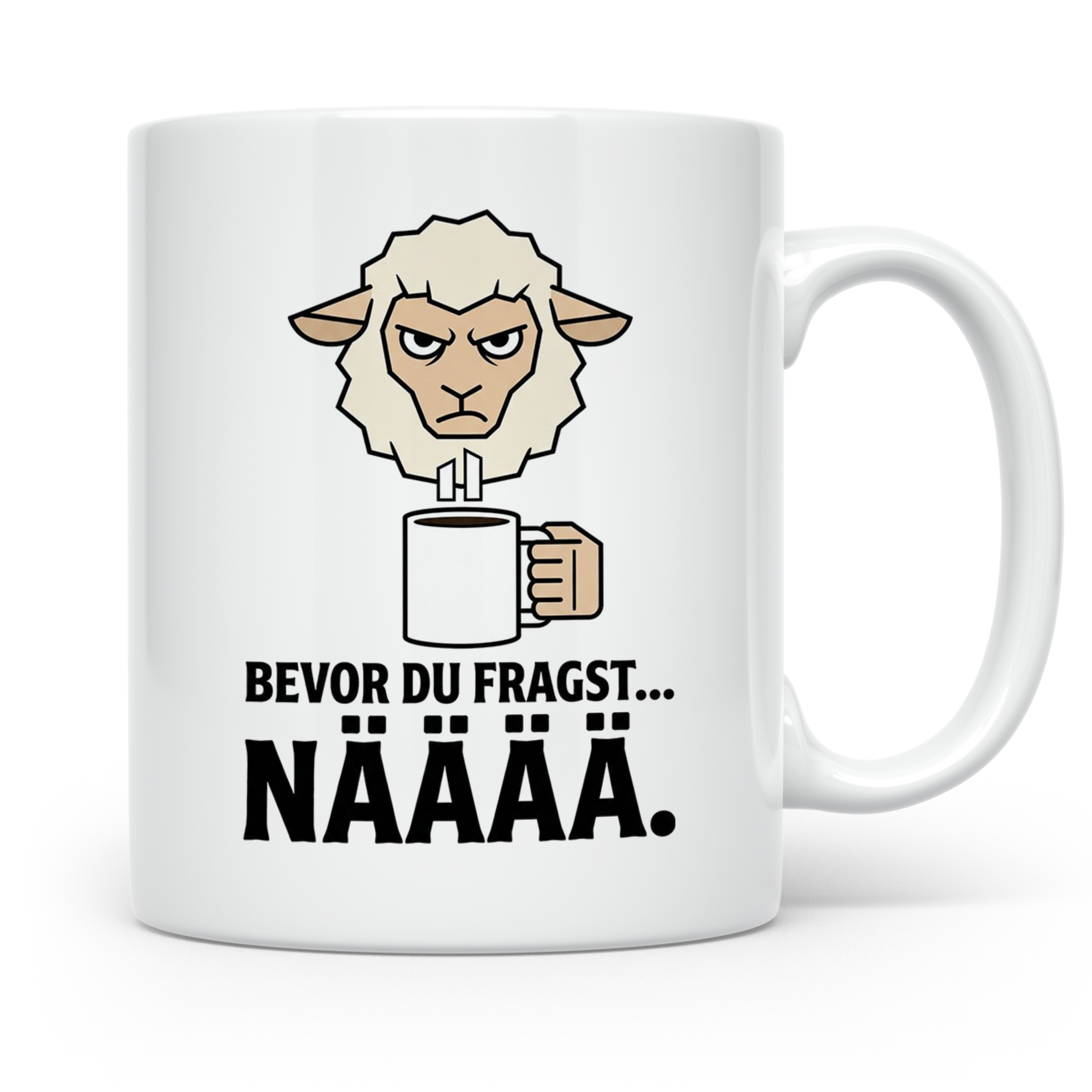 Morgenmuffel Tasse mit Spruch "Bevor du fragst... NÄÄÄÄ" Lus – Weiß [farbe:weiß]