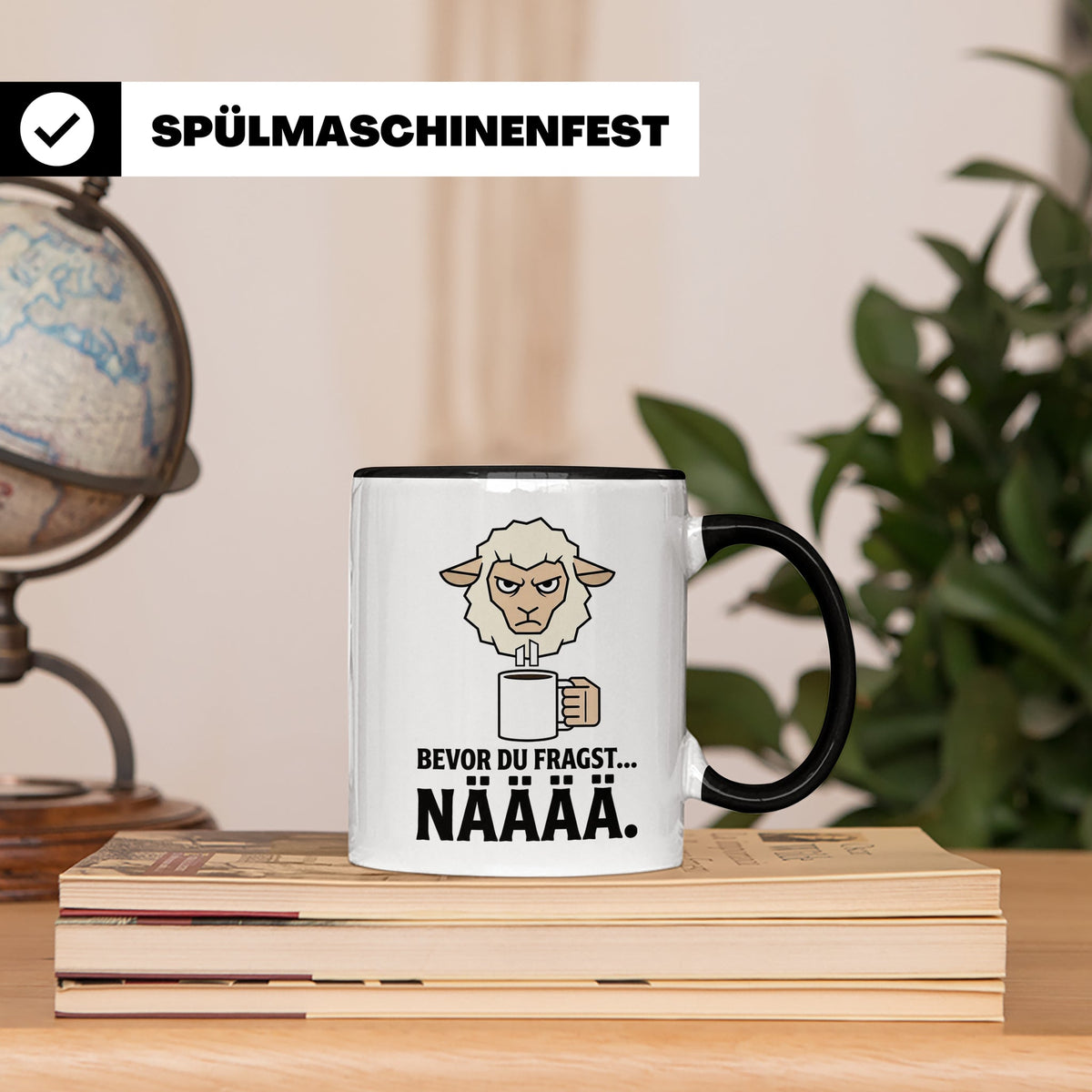 Morgenmuffel Tasse mit Spruch "Bevor du fragst... NÄÄÄÄ" Lus – Schwarz [farbe:schwarz]