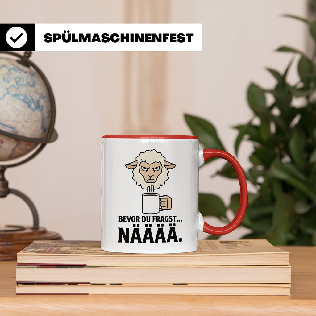 Morgenmuffel Tasse mit Spruch "Bevor du fragst... NÄÄÄÄ" Lus – Rot [farbe:rot]
