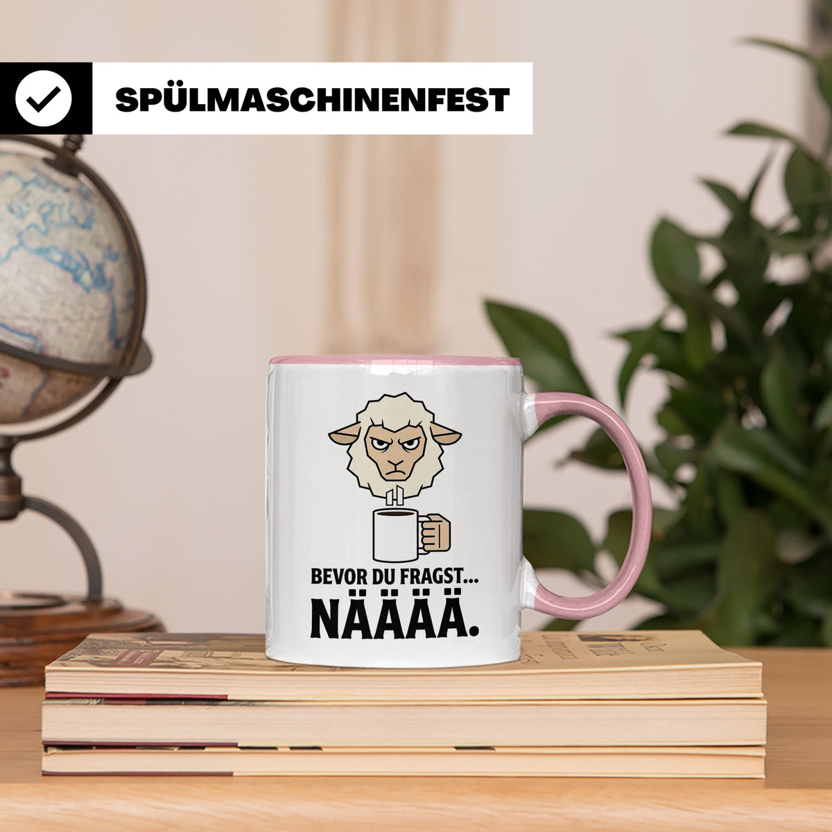 Morgenmuffel Tasse mit Spruch "Bevor du fragst... NÄÄÄÄ" Lus – Rosa [farbe:rosa]