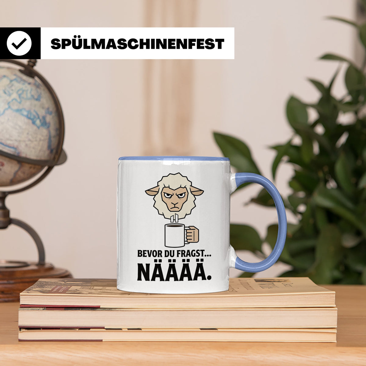 Morgenmuffel Tasse mit Spruch "Bevor du fragst... NÄÄÄÄ" Lus – Blau [farbe:blau]
