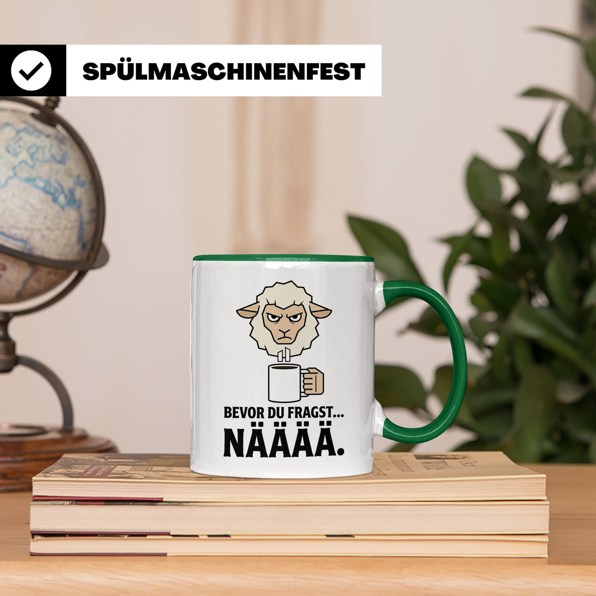 Morgenmuffel Tasse mit Spruch "Bevor du fragst... NÄÄÄÄ" Lus – Grün [farbe:grün]