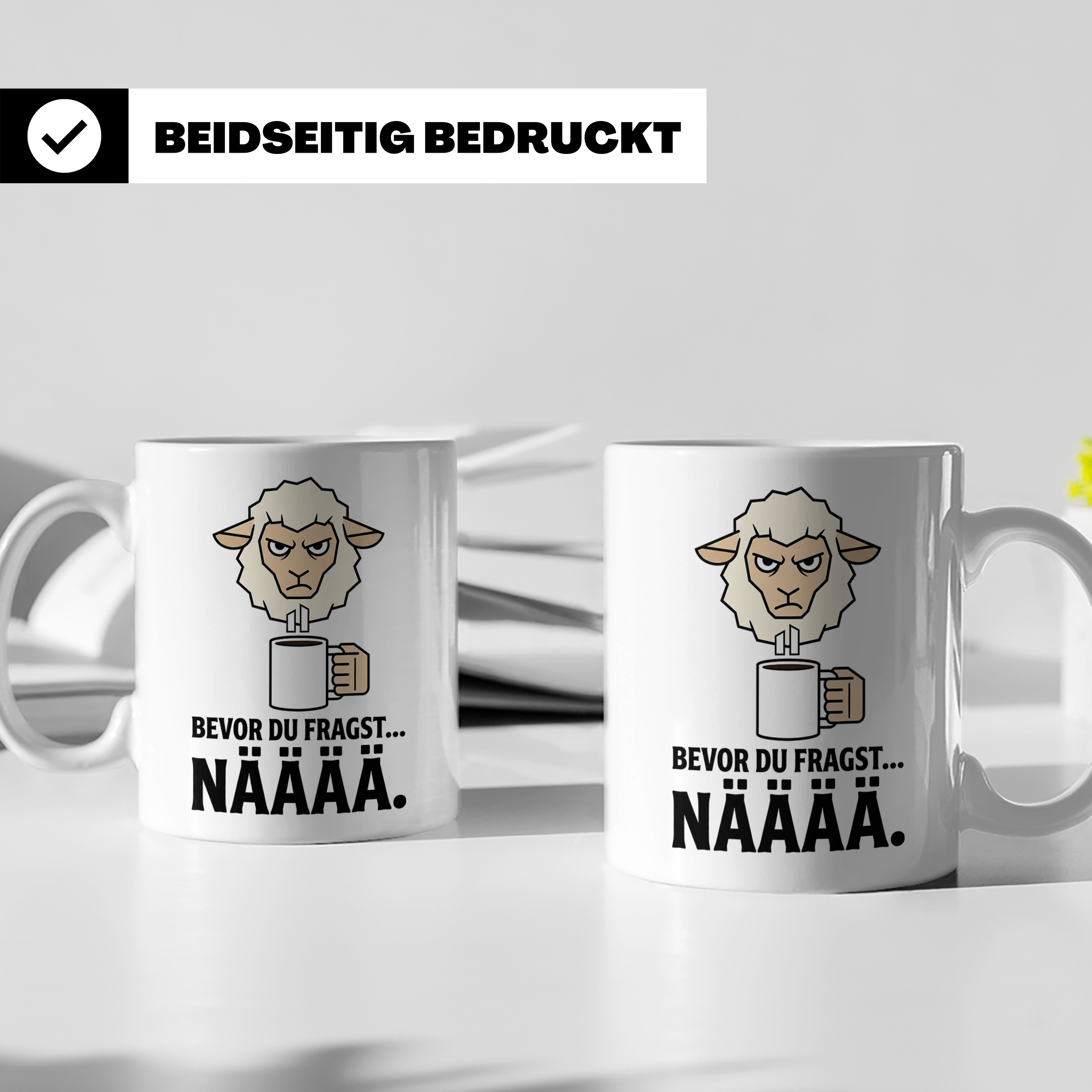 Morgenmuffel Tasse mit Spruch "Bevor du fragst... NÄÄÄÄ" Lus – Weiß [farbe:weiß]