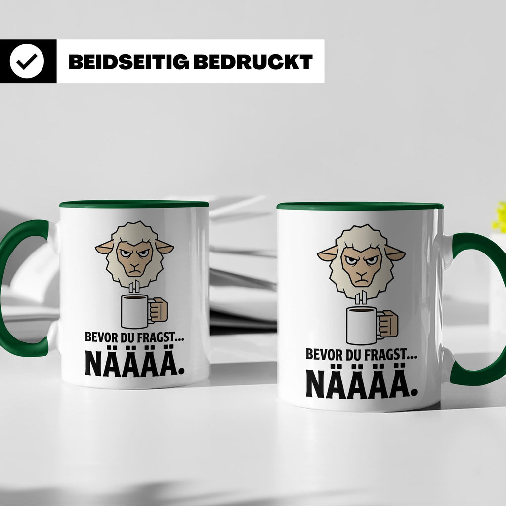 Morgenmuffel Tasse mit Spruch "Bevor du fragst... NÄÄÄÄ" Lus – Grün [farbe:grün]