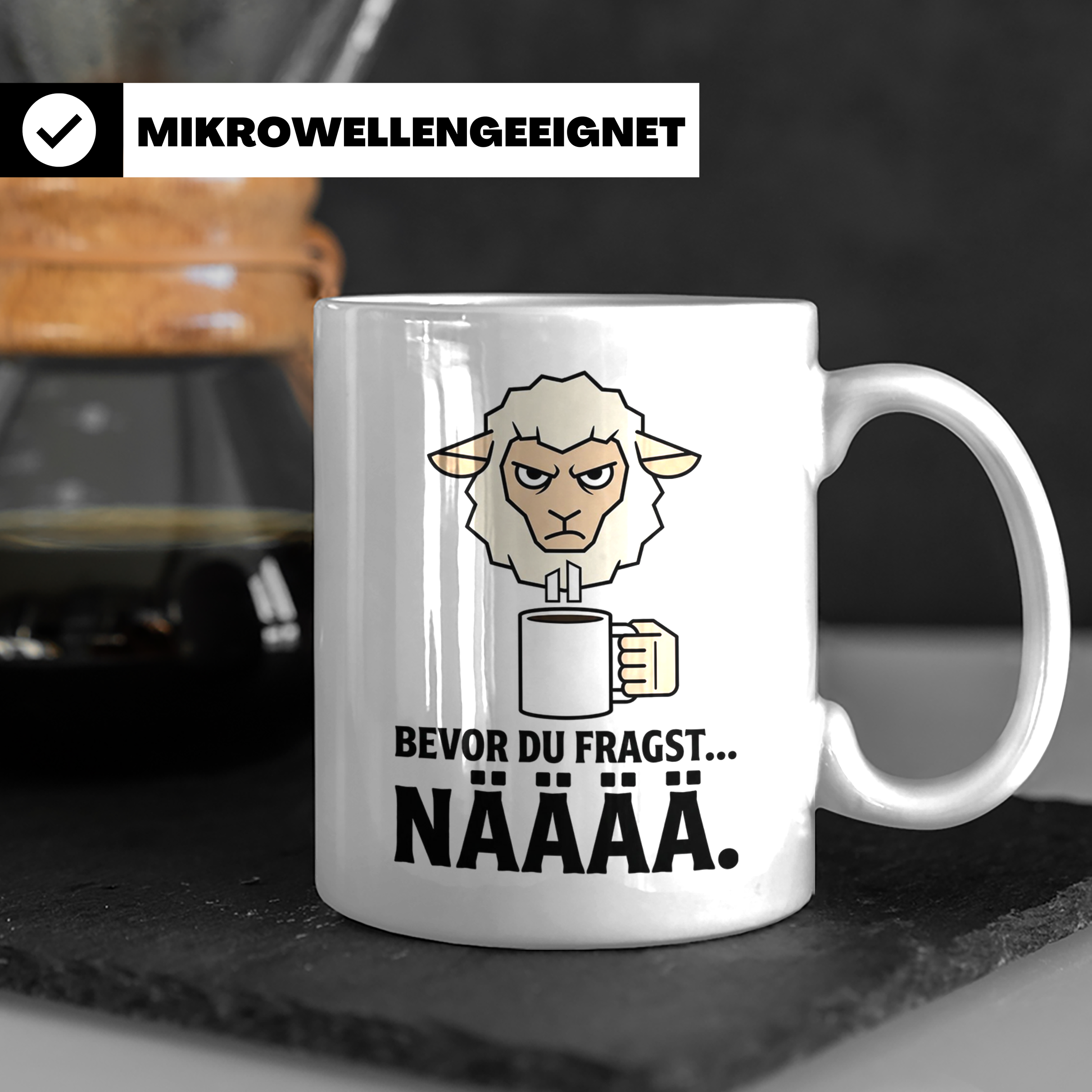 Morgenmuffel Tasse mit Spruch "Bevor du fragst... NÄÄÄÄ" Lus – Weiß [farbe:weiß]