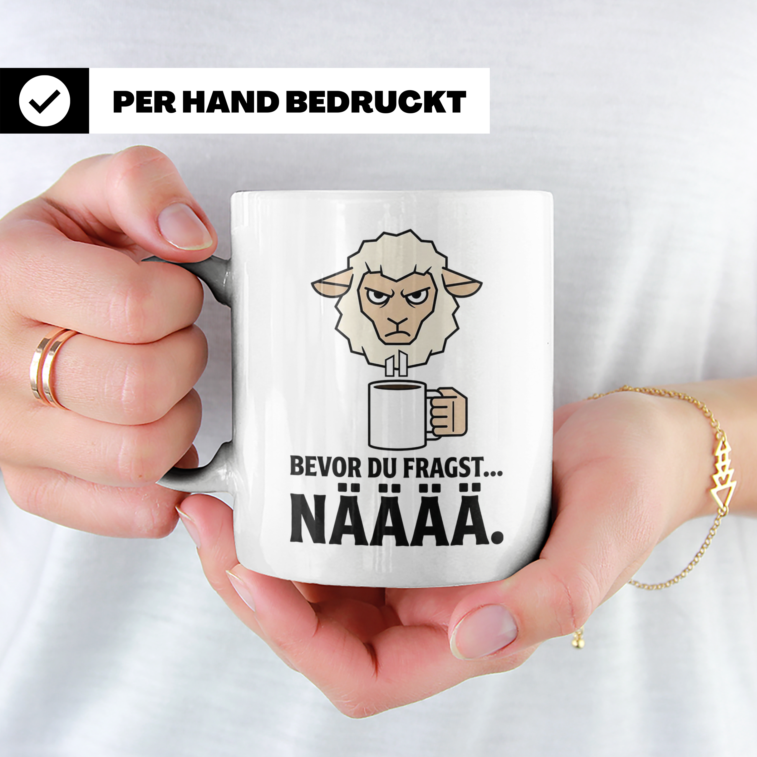 Morgenmuffel Tasse mit Spruch "Bevor du fragst... NÄÄÄÄ" Lus – Weiß [farbe:weiß]