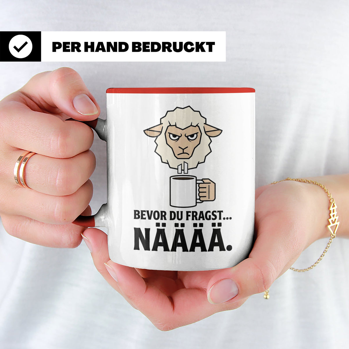 Morgenmuffel Tasse mit Spruch "Bevor du fragst... NÄÄÄÄ" Lus – Rot [farbe:rot]