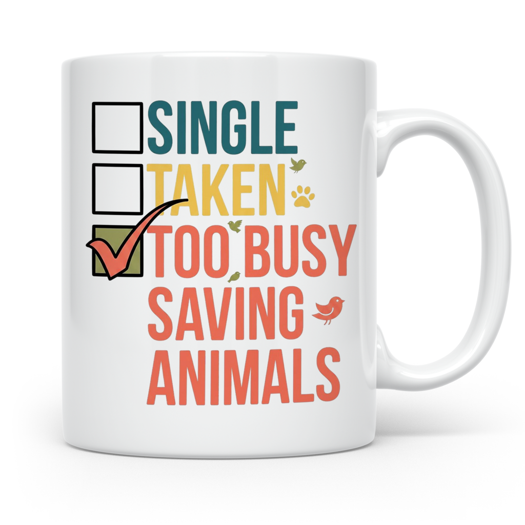 Tierretter Tasse mit Spruch Too Busy Saving Animals, Geschen – Weiß [farbe:weiß]