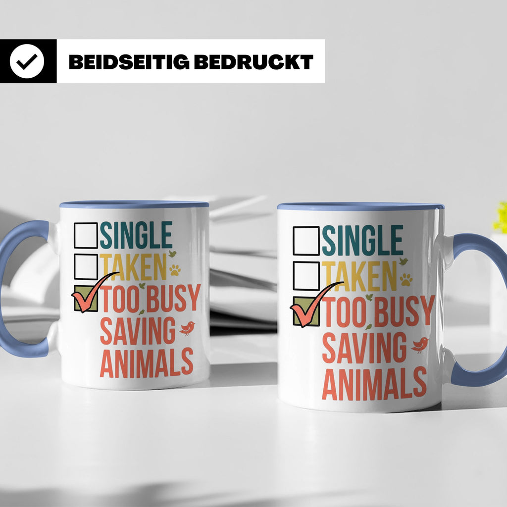 Tierretter Tasse mit Spruch Too Busy Saving Animals, Geschen – Blau [farbe:blau]