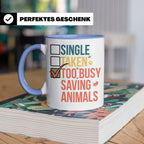 Tierretter Tasse mit Spruch Too Busy Saving Animals, Geschen – Blau [farbe:blau]
