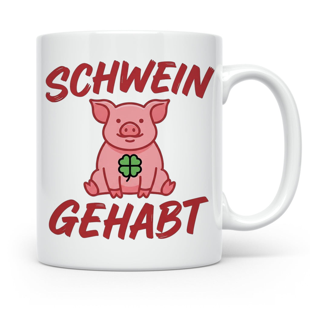 Schwein Gehabt Tasse mit Glücksschwein & Kleeblatt, Glücksbr – Weiß [farbe:weiß]