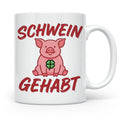 Schwein Gehabt Tasse mit Glücksschwein & Kleeblatt, Glücksbr – Weiß [farbe:weiß]