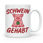 Schwein Gehabt Tasse mit Glücksschwein & Kleeblatt, Glücksbr – Weiß [farbe:weiß]