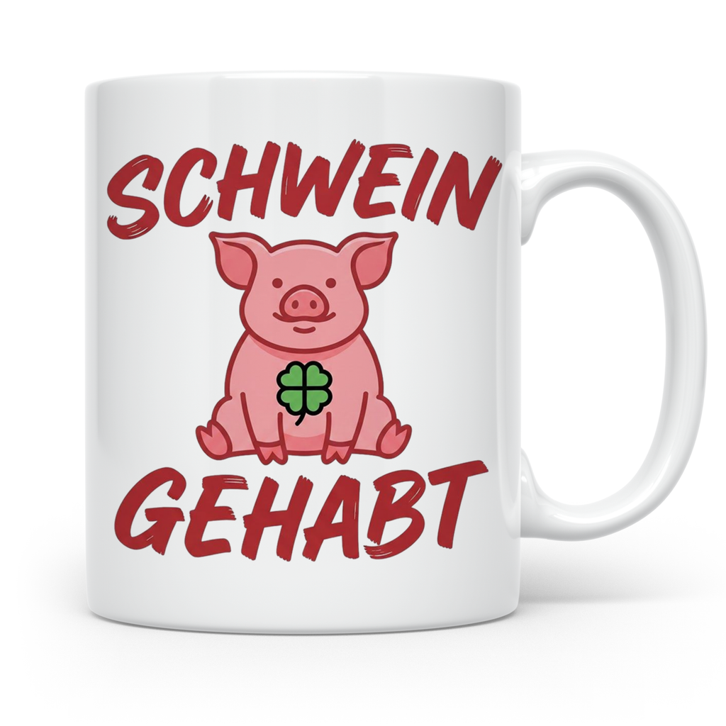 Schwein Gehabt Tasse mit Glücksschwein & Kleeblatt, Glücksbr – Weiß [farbe:weiß]