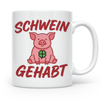 Schwein Gehabt Tasse mit Glücksschwein & Kleeblatt, Glücksbr – Weiß [farbe:weiß]