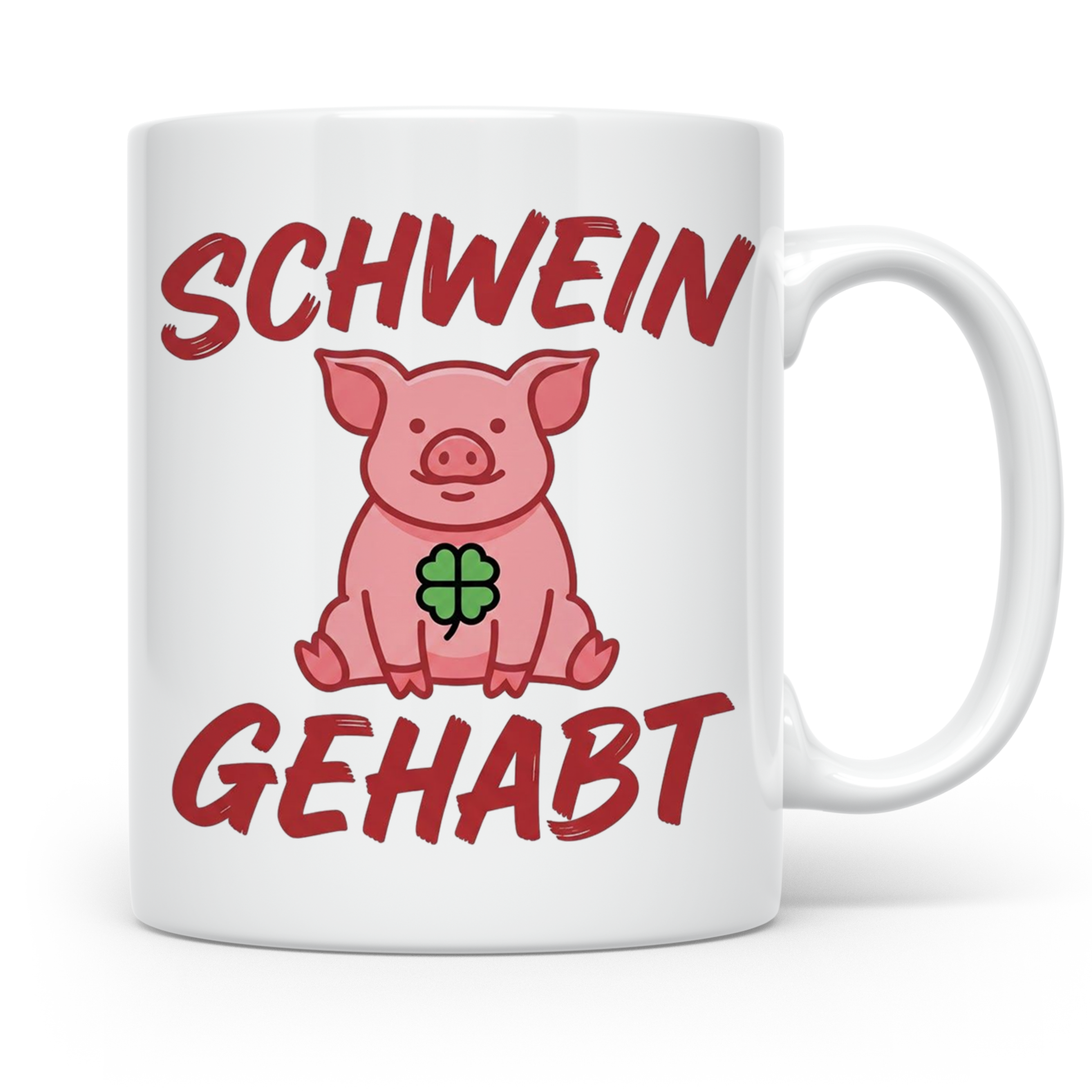 Schwein Gehabt Tasse mit Glücksschwein & Kleeblatt, Glücksbr – Weiß [farbe:weiß]