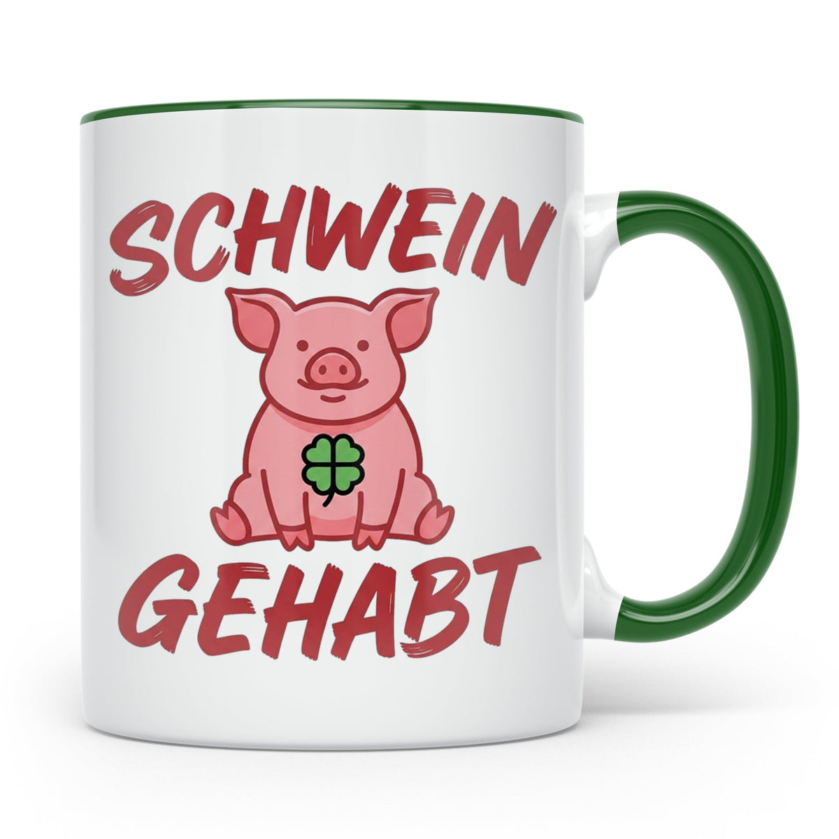 Schwein Gehabt Tasse mit Glücksschwein & Kleeblatt, Glücksbr – Grün [farbe:grün]
