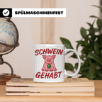 Schwein Gehabt Tasse mit Glücksschwein & Kleeblatt, Glücksbr – Weiß [farbe:weiß]