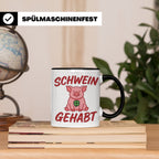 Schwein Gehabt Tasse mit Glücksschwein & Kleeblatt, Glücksbr – Schwarz [farbe:schwarz]