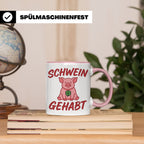 Schwein Gehabt Tasse mit Glücksschwein & Kleeblatt, Glücksbr – Rosa [farbe:rosa]