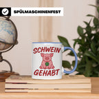Schwein Gehabt Tasse mit Glücksschwein & Kleeblatt, Glücksbr – Blau [farbe:blau]