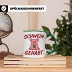 Schwein Gehabt Tasse mit Glücksschwein & Kleeblatt, Glücksbr – Grün [farbe:grün]