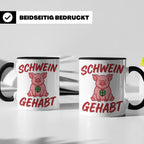 Schwein Gehabt Tasse mit Glücksschwein & Kleeblatt, Glücksbr – Schwarz [farbe:schwarz]