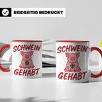Schwein Gehabt Tasse mit Glücksschwein & Kleeblatt, Glücksbr – Rot [farbe:rot]