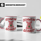 Schwein Gehabt Tasse mit Glücksschwein & Kleeblatt, Glücksbr – Rosa [farbe:rosa]