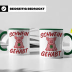 Schwein Gehabt Tasse mit Glücksschwein & Kleeblatt, Glücksbr – Grün [farbe:grün]