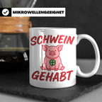 Schwein Gehabt Tasse mit Glücksschwein & Kleeblatt, Glücksbr – Weiß [farbe:weiß]