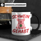 Schwein Gehabt Tasse mit Glücksschwein & Kleeblatt, Glücksbr – Schwarz [farbe:schwarz]