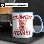 Schwein Gehabt Tasse mit Glücksschwein & Kleeblatt, Glücksbr – Blau [farbe:blau]