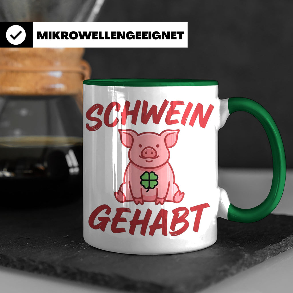 Schwein Gehabt Tasse mit Glücksschwein & Kleeblatt, Glücksbr – Grün [farbe:grün]