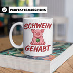 Schwein Gehabt Tasse mit Glücksschwein & Kleeblatt, Glücksbr – Weiß [farbe:weiß]