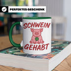 Schwein Gehabt Tasse mit Glücksschwein & Kleeblatt, Glücksbr – Grün [farbe:grün]