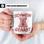 Schwein Gehabt Tasse mit Glücksschwein & Kleeblatt, Glücksbr – Weiß [farbe:weiß]