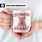Schwein Gehabt Tasse mit Glücksschwein & Kleeblatt, Glücksbr – Weiß [farbe:weiß]