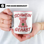 Schwein Gehabt Tasse mit Glücksschwein & Kleeblatt, Glücksbr – Rosa [farbe:rosa]