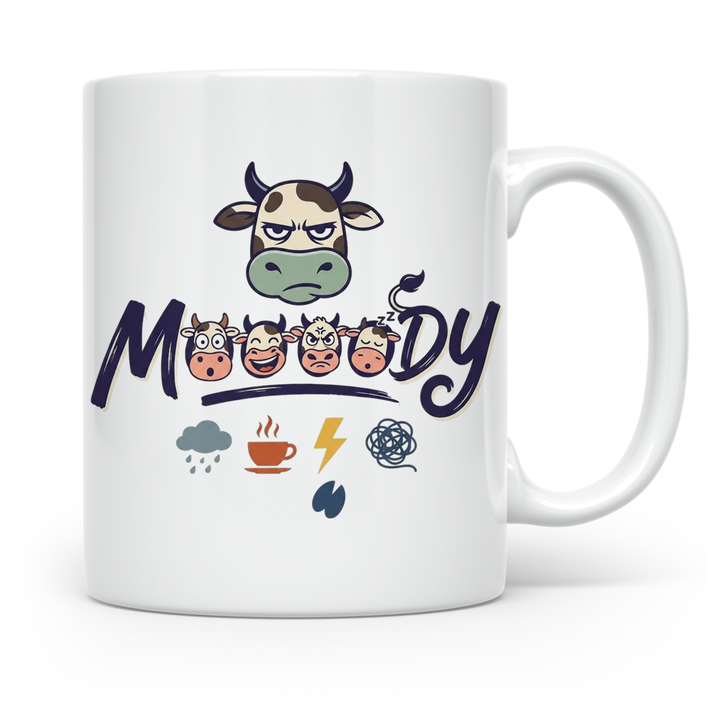 Launische Kuh Tasse Moody Cow lustiger Spruch, Kaffeebecher  – Weiß [farbe:weiß]