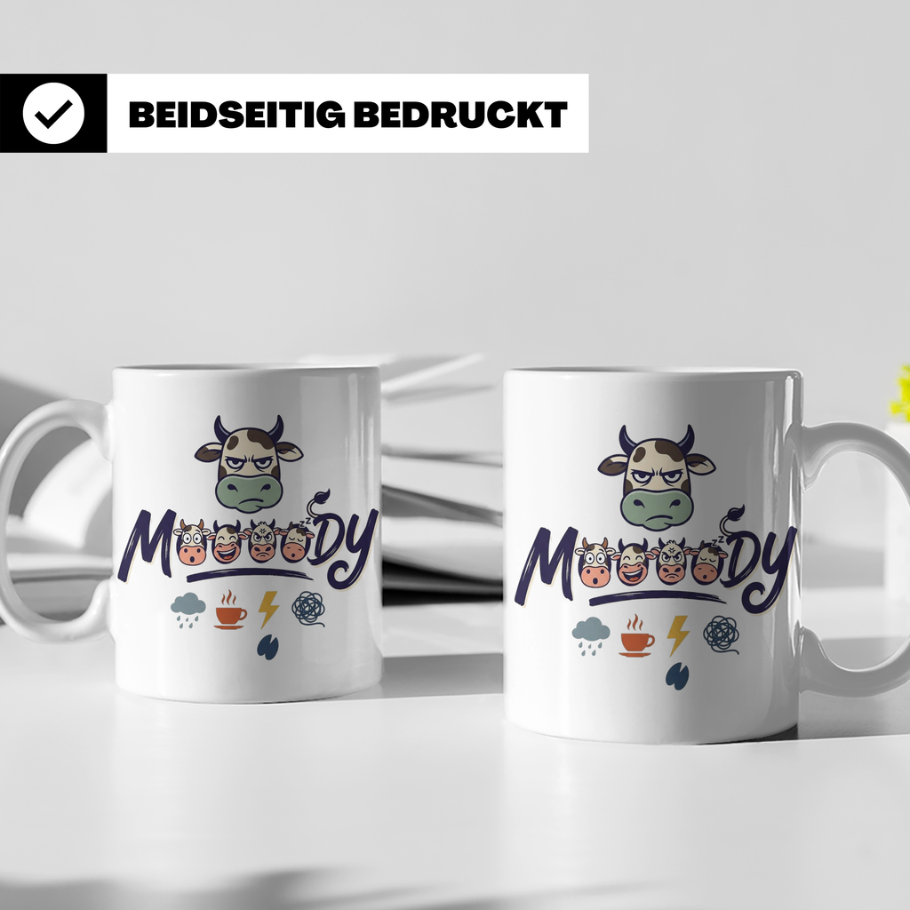 Launische Kuh Tasse Moody Cow lustiger Spruch, Kaffeebecher  – Weiß [farbe:weiß]