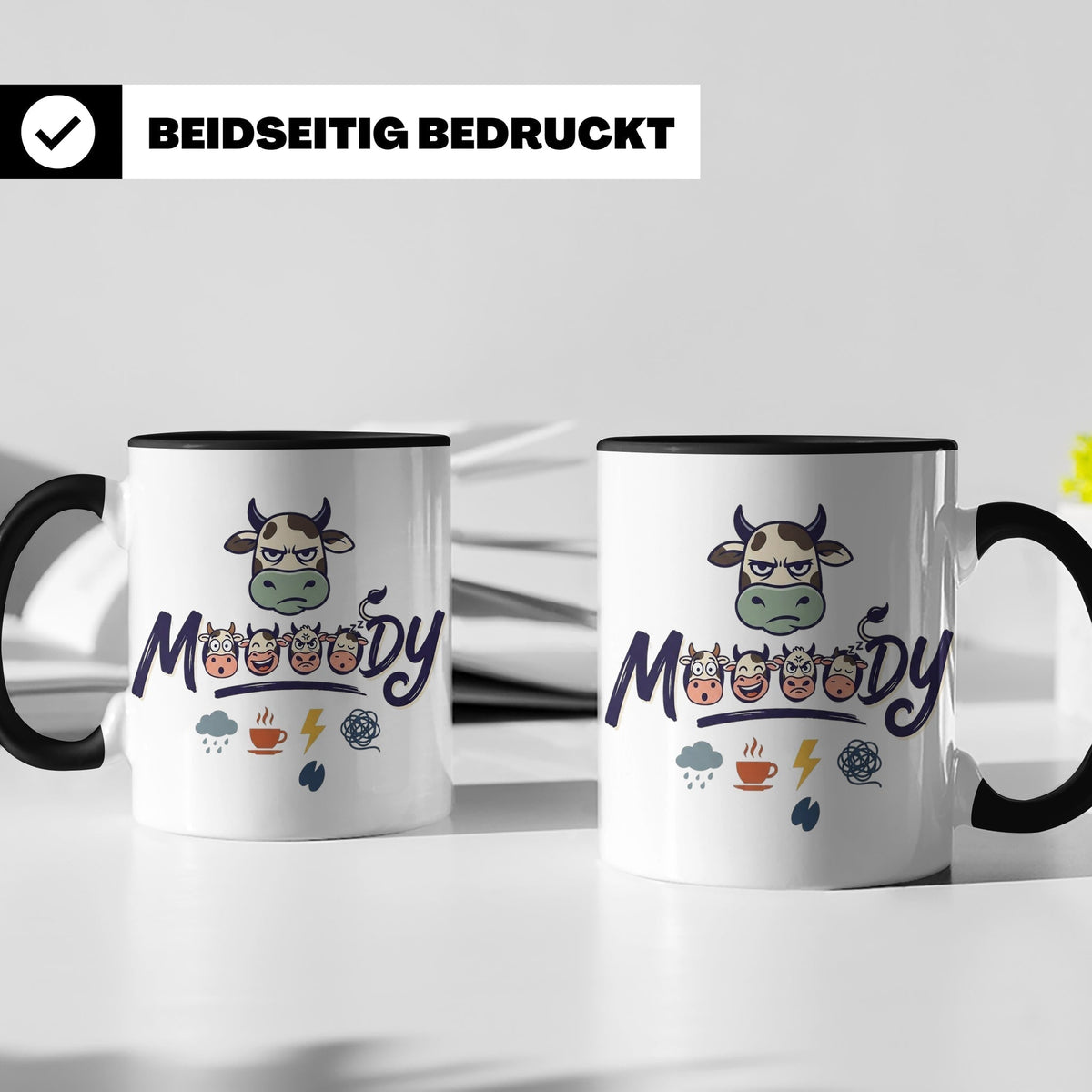 Launische Kuh Tasse Moody Cow lustiger Spruch, Kaffeebecher  – Schwarz [farbe:schwarz]