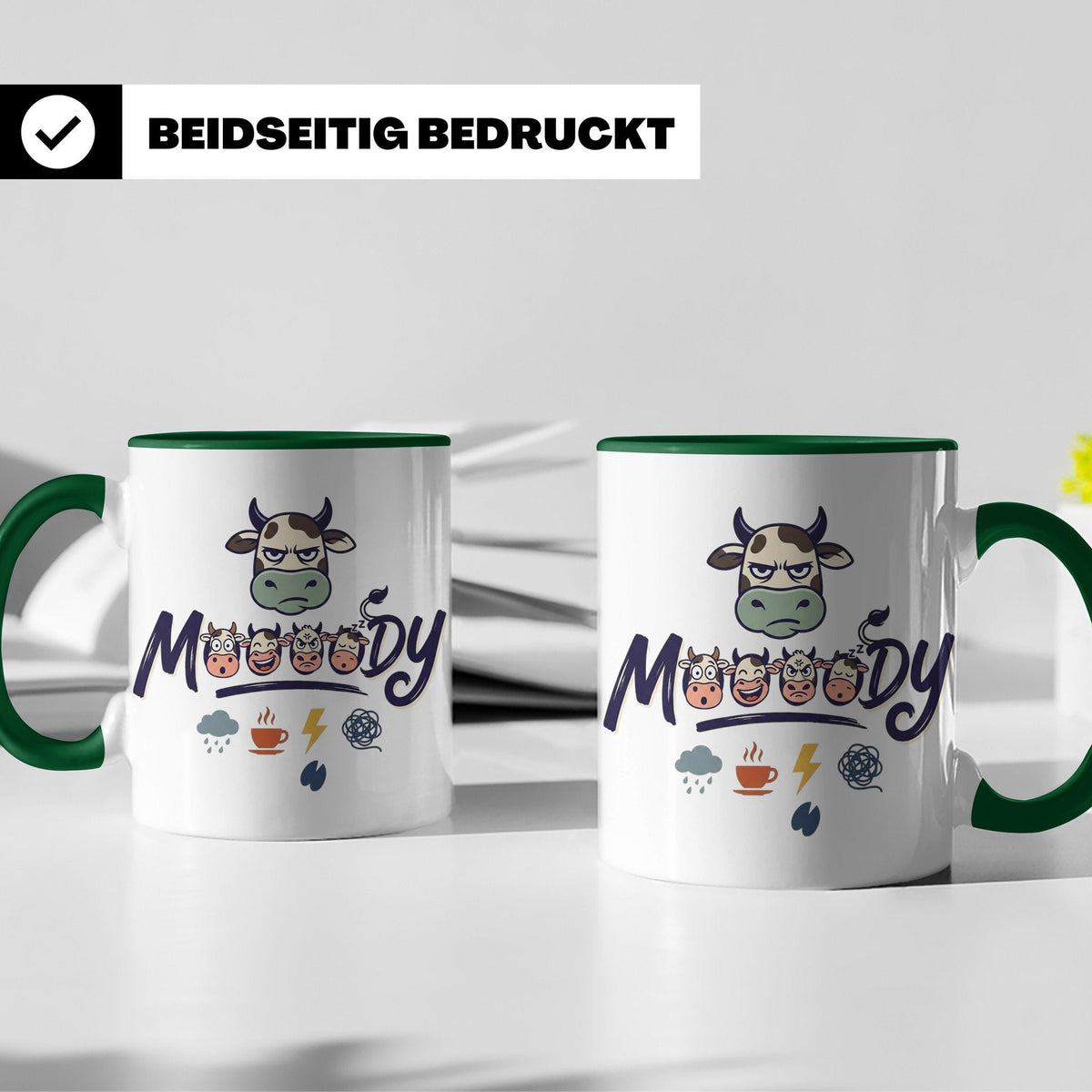 Launische Kuh Tasse Moody Cow lustiger Spruch, Kaffeebecher  – Grün [farbe:grün]