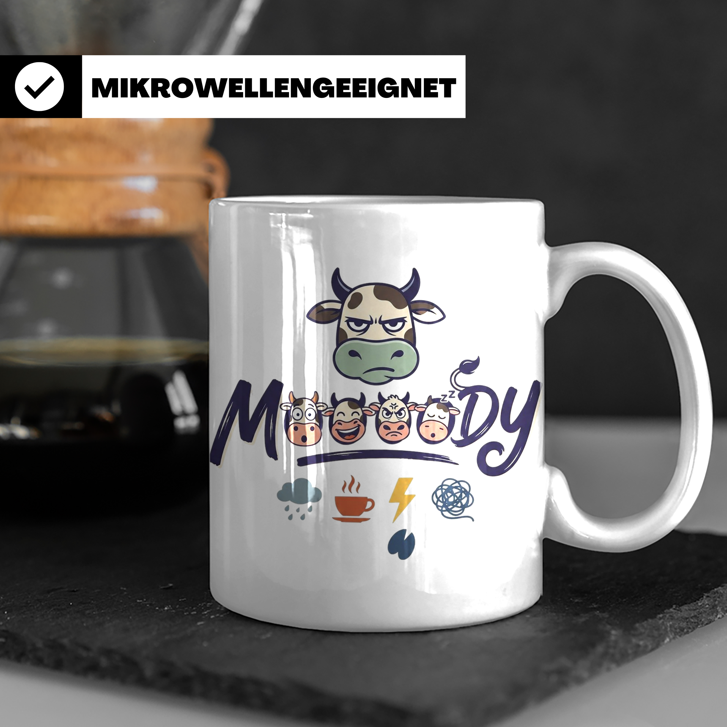 Launische Kuh Tasse Moody Cow lustiger Spruch, Kaffeebecher  – Weiß [farbe:weiß]