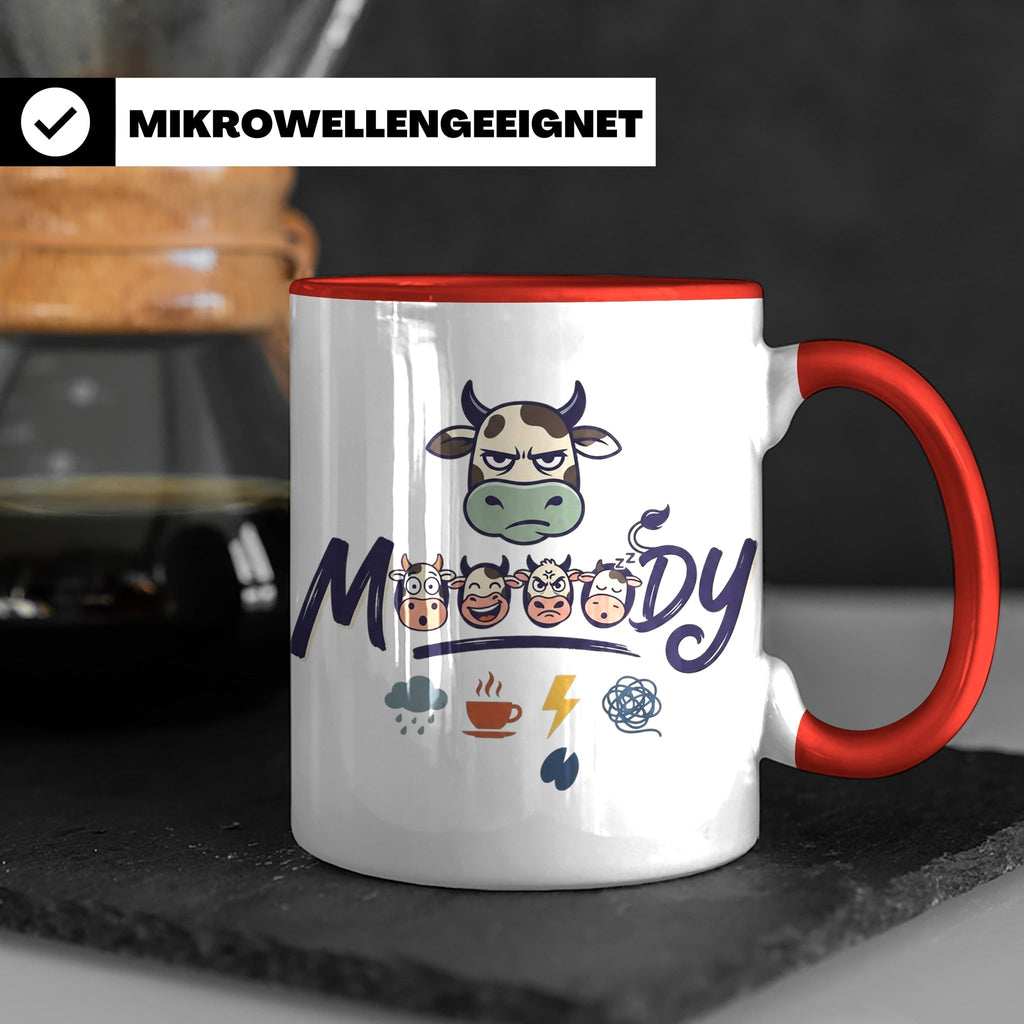 Launische Kuh Tasse Moody Cow lustiger Spruch, Kaffeebecher  – Rot [farbe:rot]