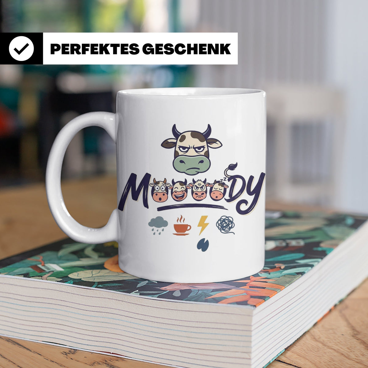 Launische Kuh Tasse Moody Cow lustiger Spruch, Kaffeebecher  – Weiß [farbe:weiß]
