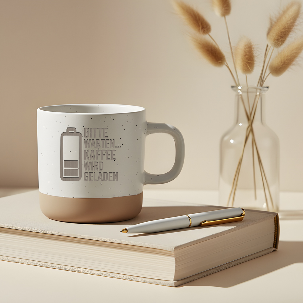 Lustige Tasse Kaffee wird geladen, Kaffeetasse Batterie Bitte warten, Geschenk für Kollegen, Büro Humor Becher, Coffee Lover Geschenk